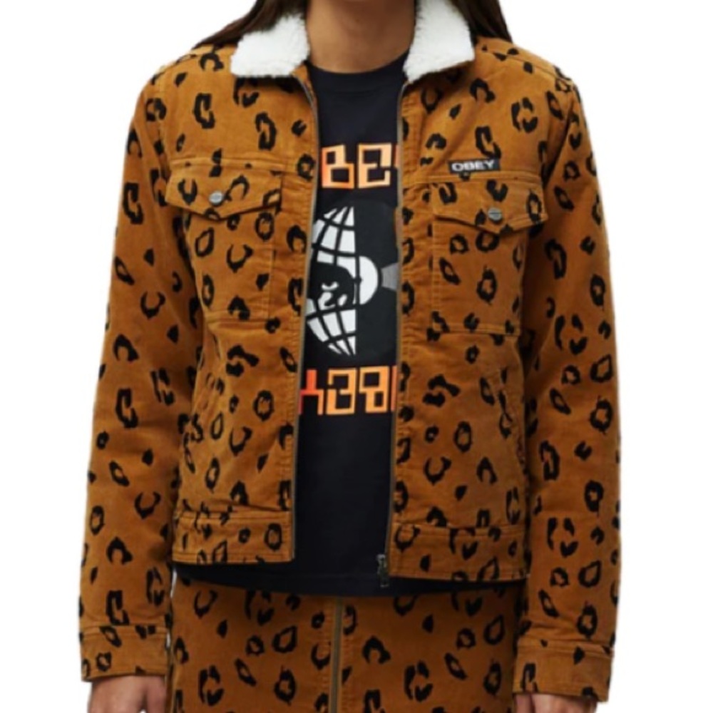 Obey | Abbott Sherpa Leopard Print Corduroy Jacket | Size L